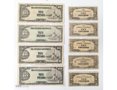JAPANESE GOVERNMENT TEN PESOS AND TEN CENTAVOS BAN...
