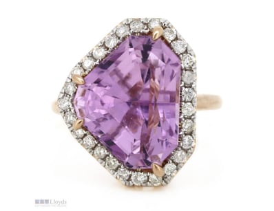 14K ROSE GOLD, 18.50CT KUNZITE AND DIAMOND, HALO R...