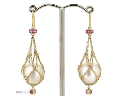 14K YELLOW GOLD, WHITE CULTURED SOUTH SEA PEARL, P...