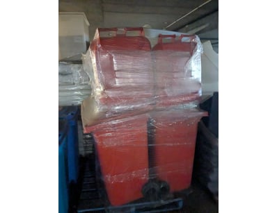 Lot of red plastic storage bins/crates with handle...