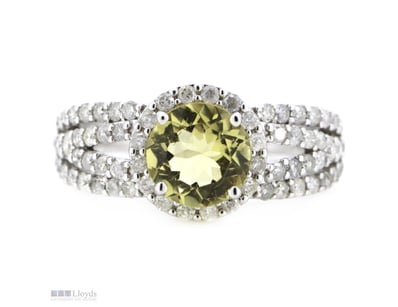 14K WHITE GOLD, HELIODOR AND DIAMOND, HALO SPLIT B...
