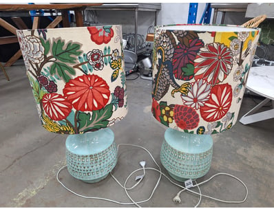 Pair Of Large Table Lamps, Ceramic Style, Multi-Co...
