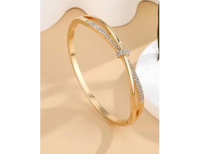 GOLD STAINLESS STEEL OPENING BANGLE WITH CUBIC ZIR...