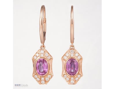 14CT ROSE GOLD PINK CEYLON SAPPHIRE AND DIAMOND DR...