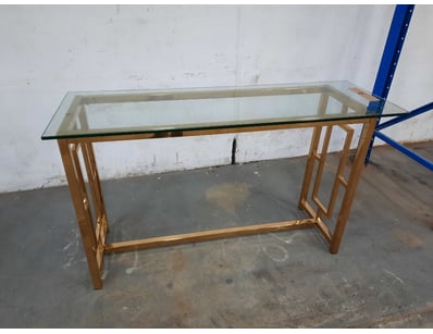 Hall Table With Glass Top, Metal Style, Gold Finis...