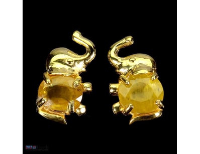 NATURAL YELLOW SAPPHIRE ELEPHANT STUD EARRINGS    ...