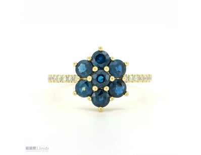 9CT YELLOW GOLD CEYLON SAPPHIRE AND DIAMOND FLORAL...