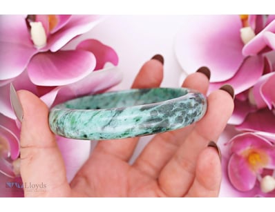 NATURAL BURMESE JADE BANGLE ON 925 SILVER - WITH C...