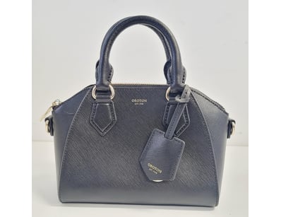 OROTON BLACK SAFFIANO LEATHER DOME HANDBAG WITH GO...