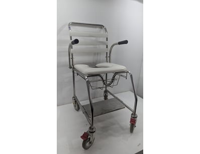 Stainless Steel mobile commode chair with padded s...
