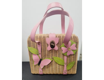 IPA-NIMA WICKER BASKET HANDBAG WITH PINK LEATHER T...