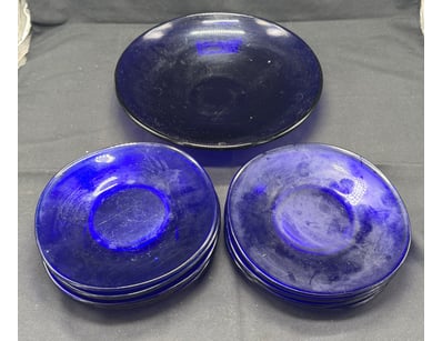 COBALT BLUE GLASS PLATE AND BOWL SET

Includes S...