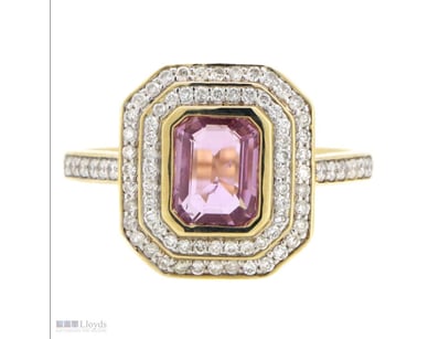 14K YELLOW GOLD, PINK SAPPHIRE AND DIAMOND, DOUBLE...