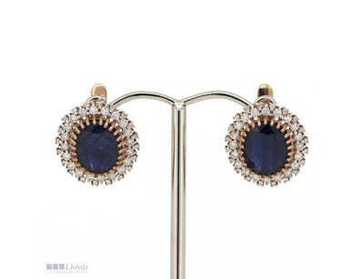 14K ROSE GOLD, BLUE SAPPHIRE AND DIAMOND, HALO EAR...