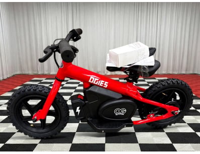 DGJFS Kids Electric Balance Bike in vibrant red wi...
