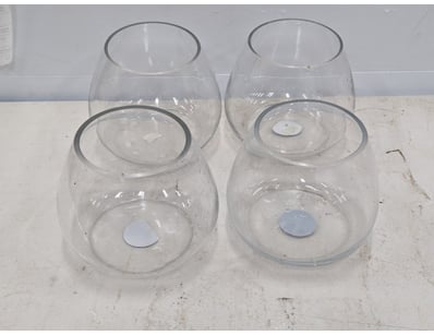 Set of four clear glass bowls with grey rim detail...