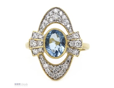 14K YELLOW GOLD, SANTA MARIA AQUAMARINE AND DIAMON...
