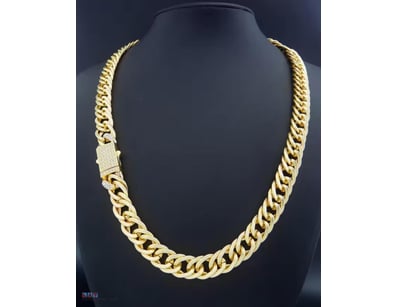 GOLD STAINLESS STEEL UNISEX LINK NECKLACE WITH CUB...