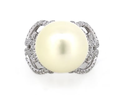 14K WHITE GOLD, WHITE CULTURED SOUTH SEA PEARL AND...