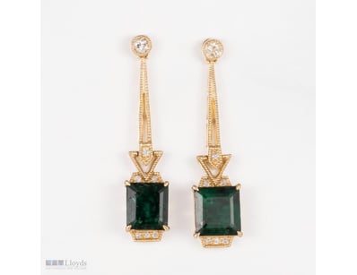 14CT YELLOW GOLD ZAMBIAN EMERALD AND DIAMOND ART D...