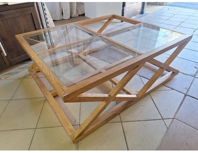 Coffee Table With Glass Top, Timber Style, Natural...
