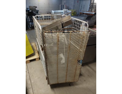 Industrial mobile storage cage featuring a woven w...