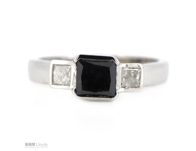 14K WHITE GOLD, BLACK DIAMOND AND DIAMOND, TRILOGY...