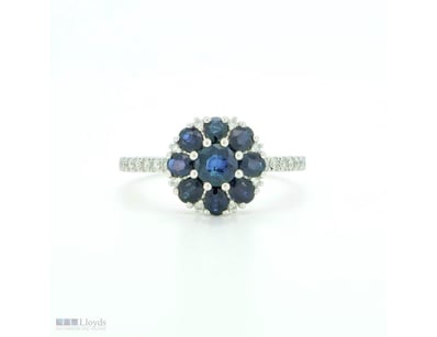 9CT WHITE GOLD CEYLON SAPPHIRE AND DIAMOND FLORAL ...