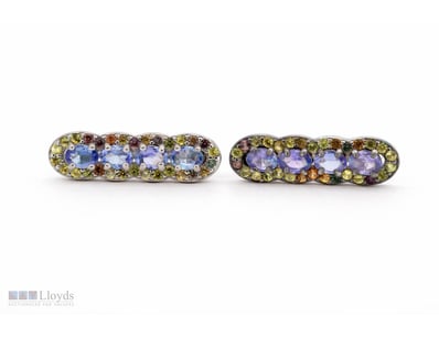 NATURAL TANZANITE & SAPPHIRE EARRINGS ON 925 SILVE...