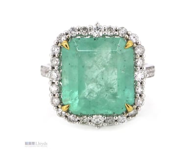14K WHITE/YELLOW GOLD, 8.14CT COLOMBIAN EMERALD AN...