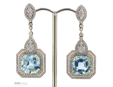 14K WHITE GOLD, AQUAMARINE AND DIAMOND, HALO DROP ...