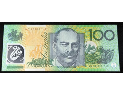 1966 AUSTRALIAN ONE HUNDRED DOLLAR FIRST PREFIX TE...