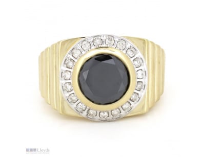 14K YELLOW GOLD, BLACK DIAMOND AND DIAMOND, HALO G...