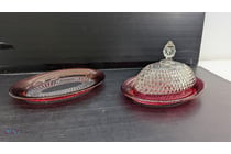 Diamond Point Pressed Glass Serving Set with