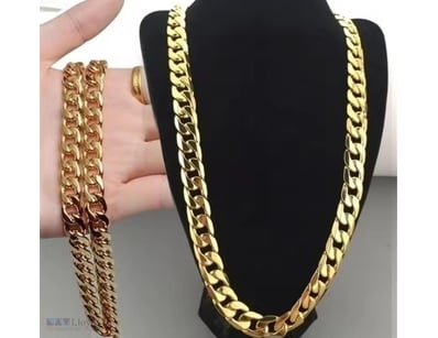 GOLD STAINLESS STEEL UNISEX CUBAN LINK CHAIN NECKL...