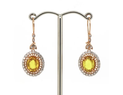 14K ROSE GOLD, YELLOW SAPPHIRE AND DIAMOND, ANTIQU...