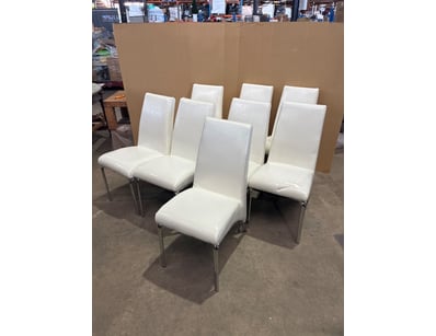Set of 8 modern dining chairs featuring white faux...