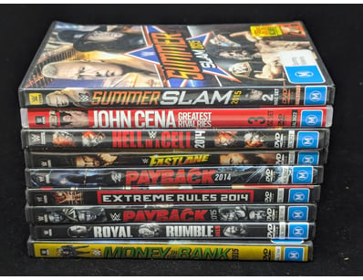 COLLECTION OF NINE WWE DVDS

Items Untested

9...