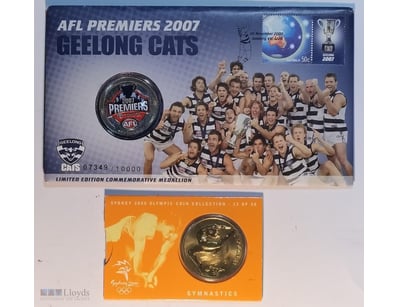 GEELONG CATS AFL PROMIERS 2007 & SYDNEY 2000 $5 GY...