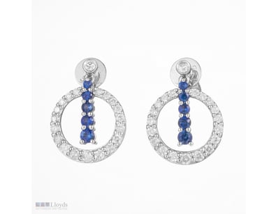 14CT WHITE GOLD CEYLON SAPPHIRE AND DIAMOND STUD E...