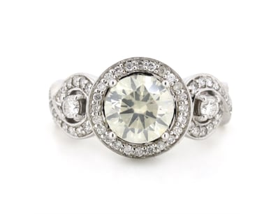 14K WHITE GOLD AND DIAMOND, HALO TWIST BAND RING. ...