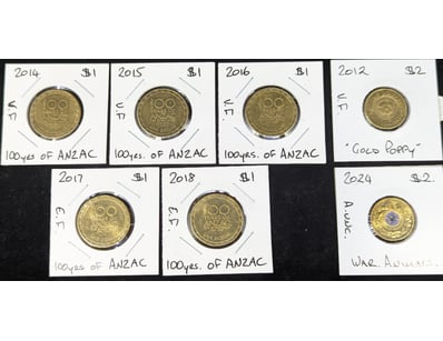 AUSTRALIAN 100 YEAR SOF ANZAC FIVE ONE DOLLAR COIN...