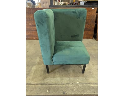 Corner chair, black metal frame, green finish velv...