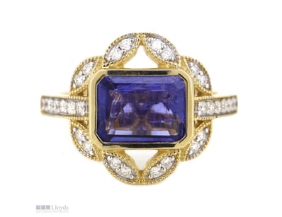 14K YELLOW GOLD, TANZANITE AND DIAMOND, ANTIQUE IN...
