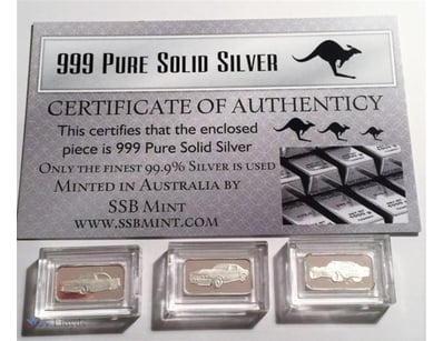3 X 1 GRAM 999 PURE SILVER MUSCLE CAR SERIES BULLI...