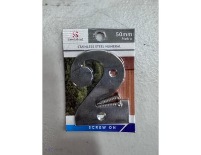 Stainless Steel Numeral 2, 50mm, Screw On, Sandlef...