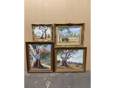 Collection of four framed oil paintings depicting ...