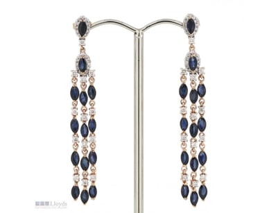 14K ROSE GOLD, BLUE SAPPHIRE AND DIAMOND, CHANDELI...