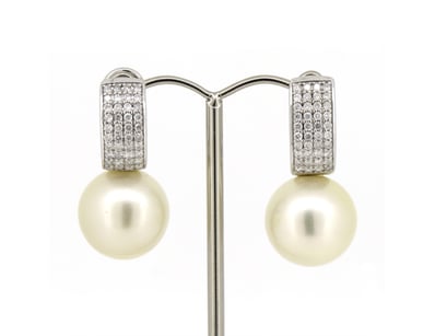 14K WHITE GOLD, WHITE CULTURED SOUTH SEA PEARL AND...