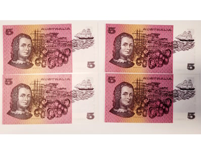 AUSTRALIAN $5 BANKNOTES , R209A (UNC) MATCHING SET...